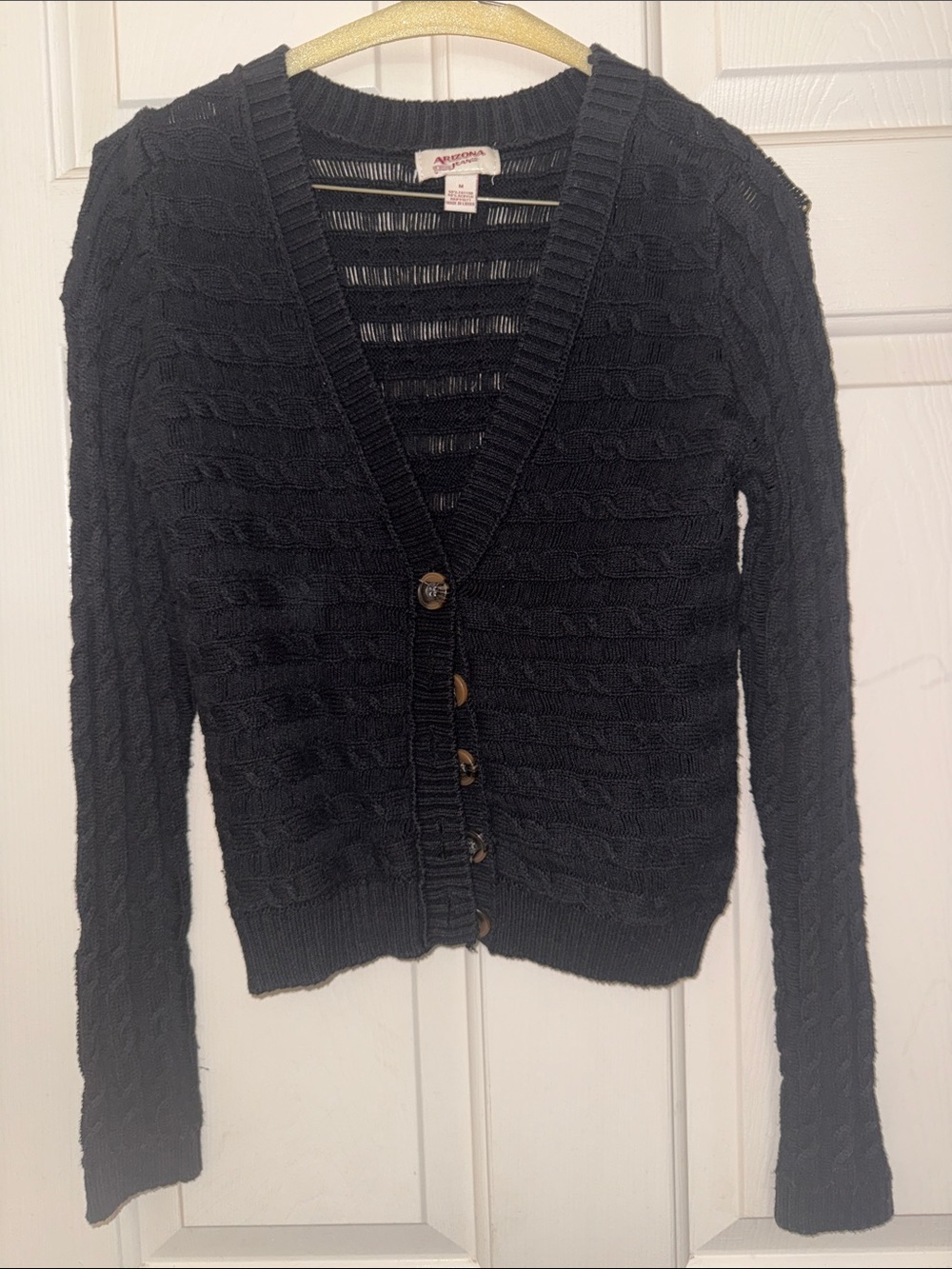 Arizona Jean Co. Women’s Medium Black Cable Knit Button-Up Cardigan